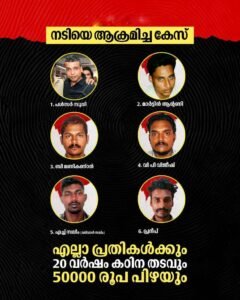 നടിയെ ആക്രമിച്ച കേസ് ഒന്നാം പ്രതി പൾസർ സുനി അടക്കം എല്ലാ പ്രതികൾക്കും 20 വർഷം കഠിന തടവ്