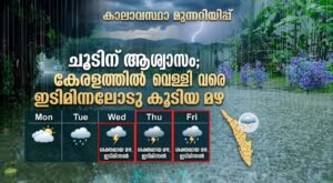 ചൂടിന് ആശ്വാസം; കേരളത്തിൽ വെള്ളി വരെ ഇടിമിന്നലോടു കൂടിയ മഴ