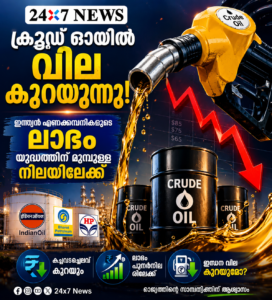 ക്രൂഡ് ഓയിൽ വില കുറയുന്നു; ഇന്ത്യൻ എണ്ണക്കമ്പനികളുടെ ലാഭം യുദ്ധത്തിന് മുൻപുള്ള നിലയിലേക്ക്