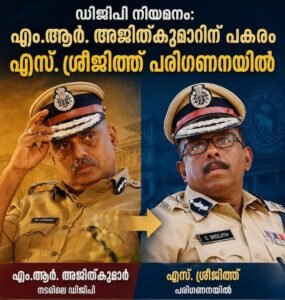 ഡിജിപി നിയമനം: എം.ആർ. അജിത് കുമാറിന് പകരം എസ്. ശ്രീജിത്ത് പരിഗണനയിൽ